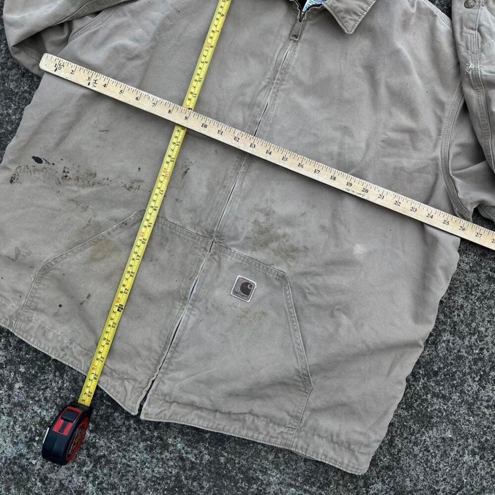 Carhartt Jacket Detroit Cropped Tan US XL Duck Canvas Thermal Zip Up Beige Work - Picture 6 of 8